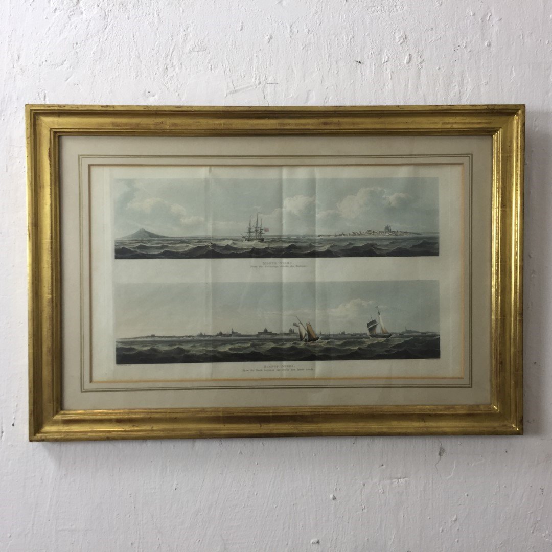 Grabado. "Montevideo y Buenos Aires"