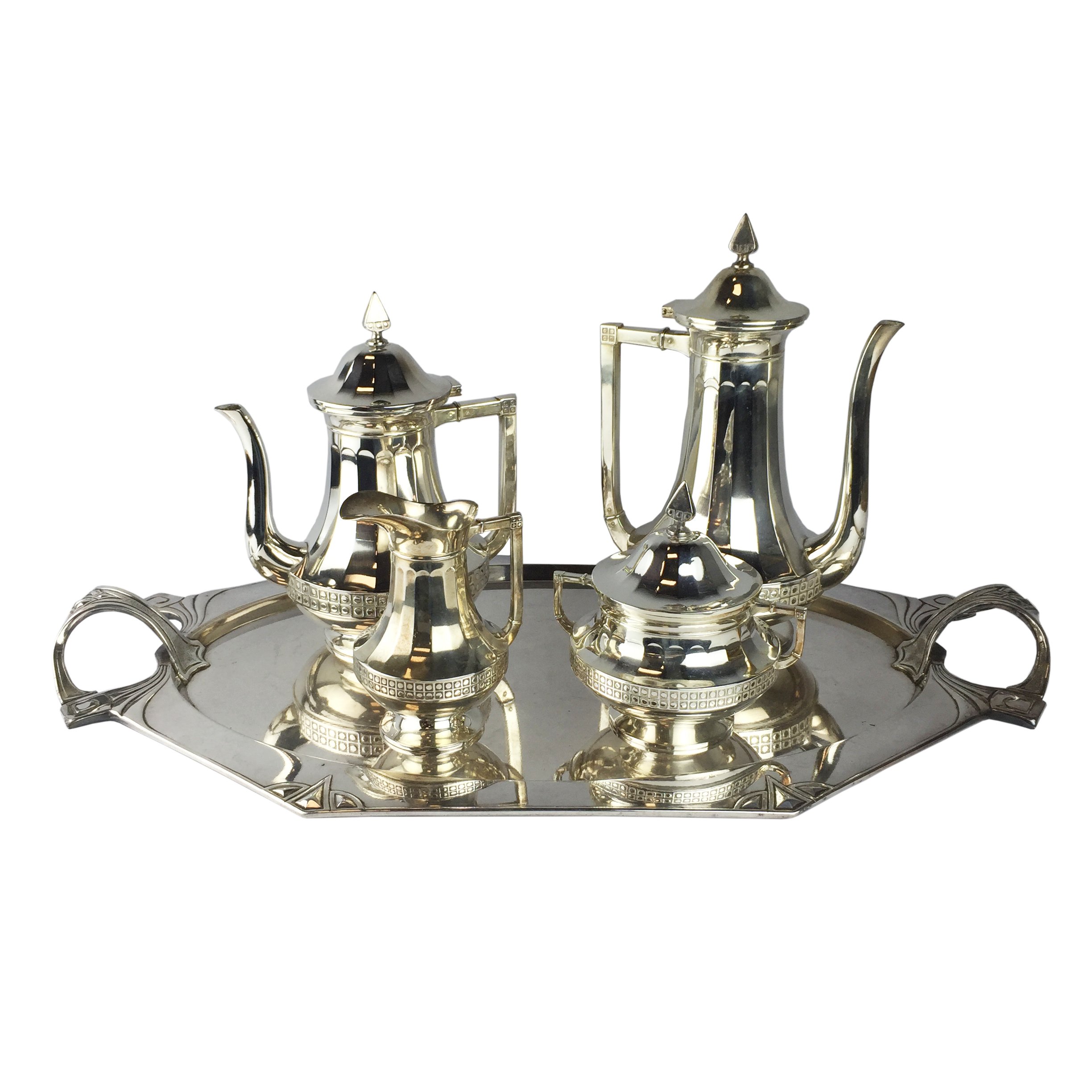 Juego de té y café en metal plateado