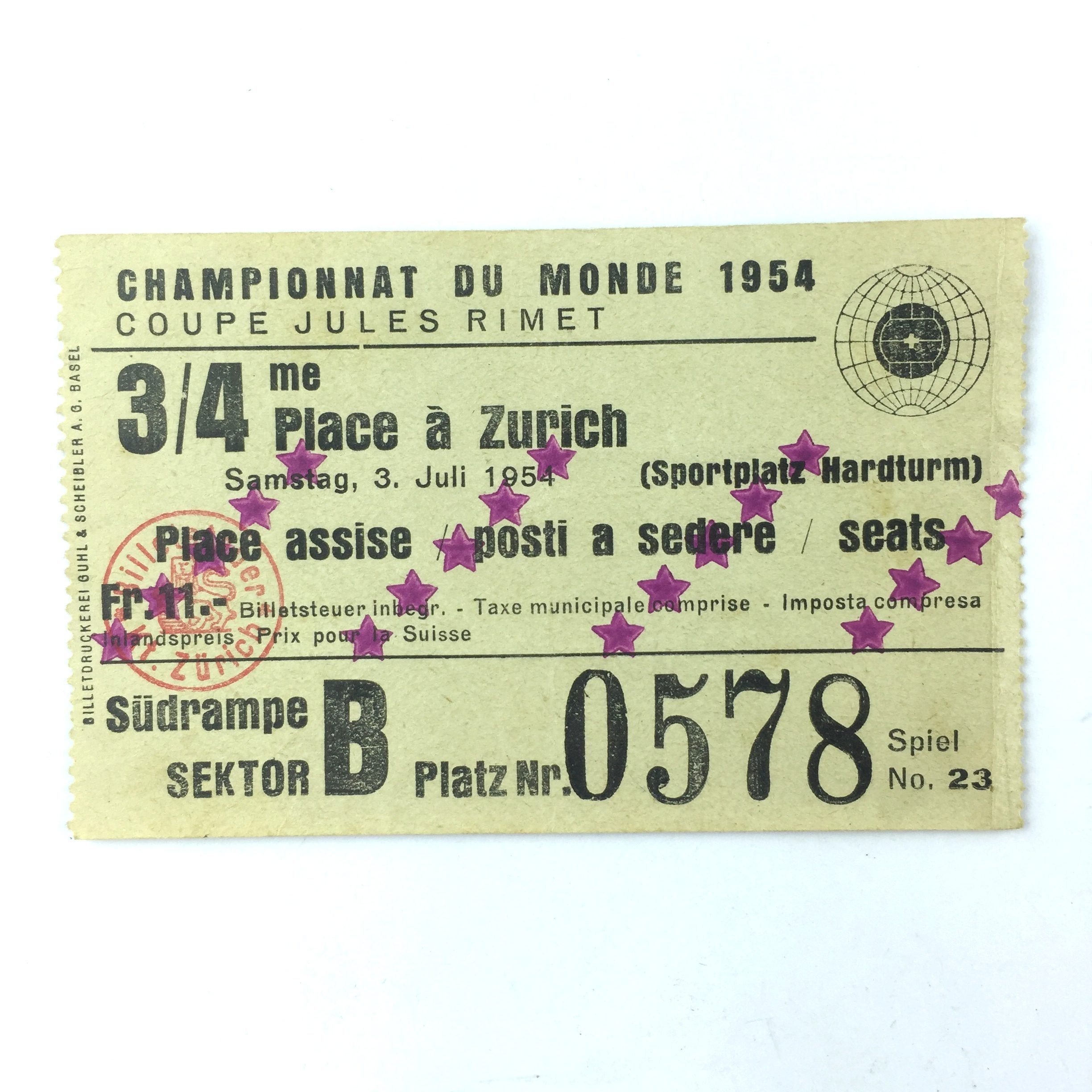 Entrada Mundial Suiza 1954