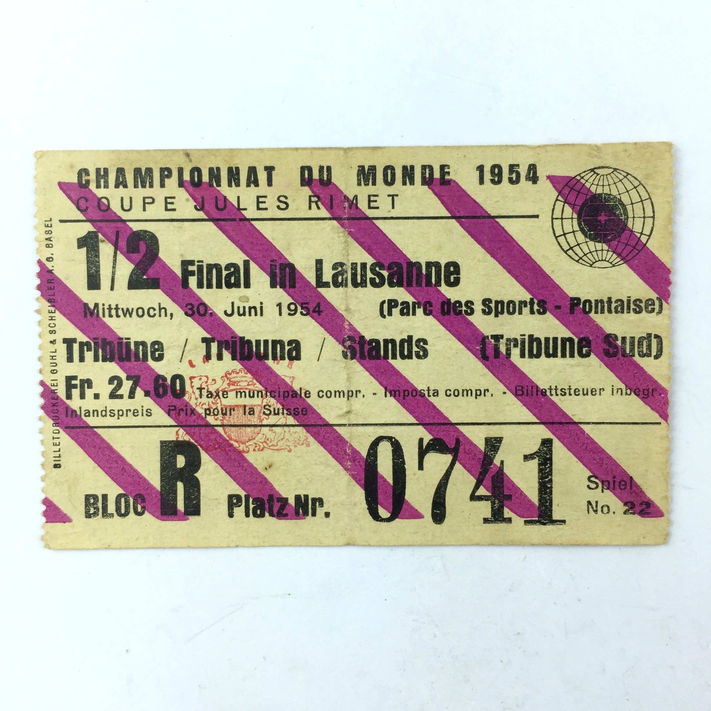 Entrada Mundial Suiza 1954