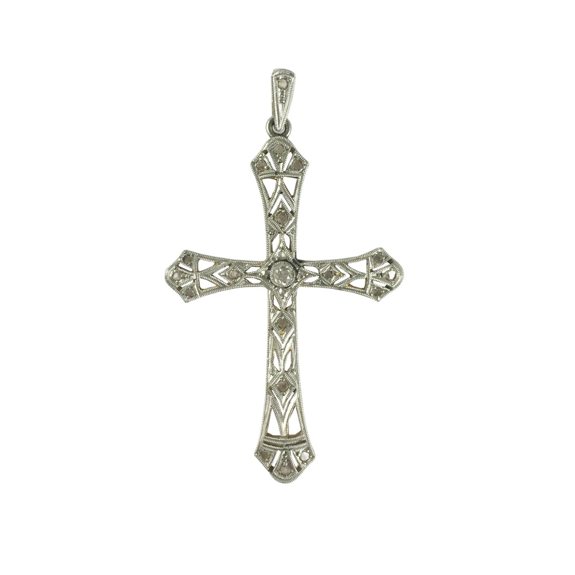 Cruz art decó oro 18 K, brillante y diamantes