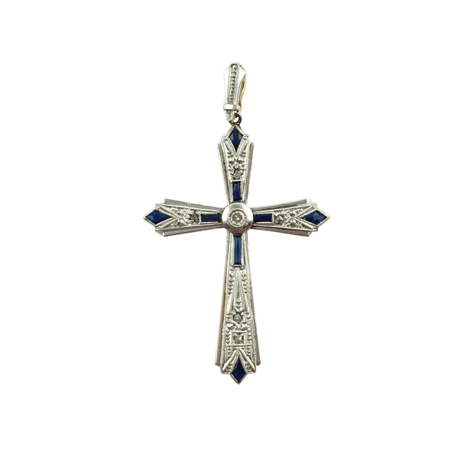 Cruz art deco oro, brillante, diamante y zafiros