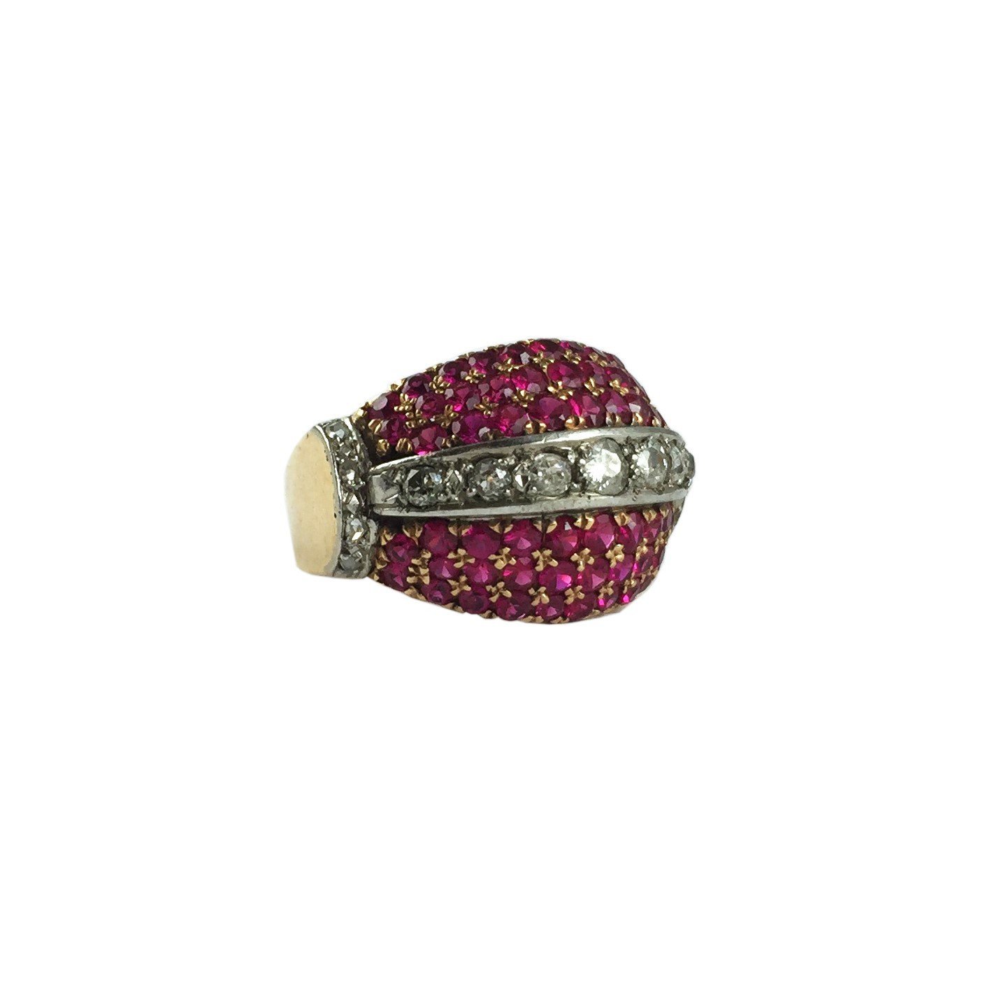 Anillo oro 18 K, brillantes y rubíes