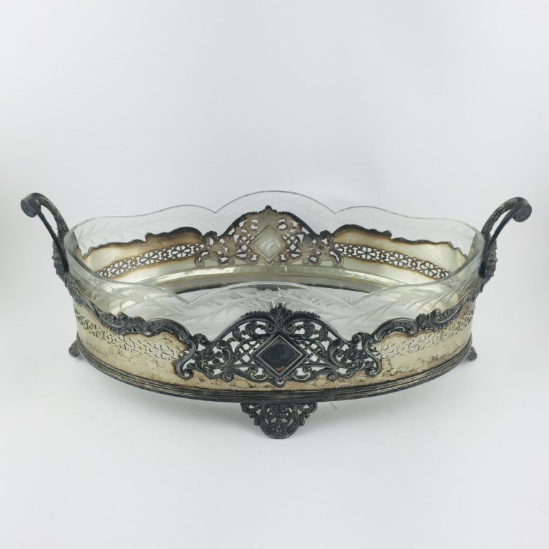 Centro de mesa en metal plateado