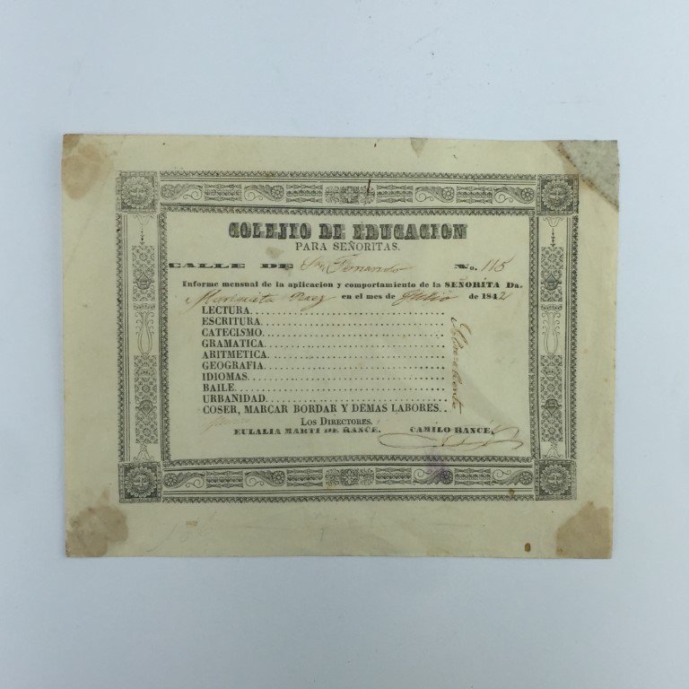 Boletín de calificaciones 1842