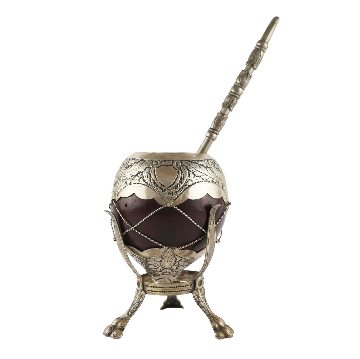 Mate en calabaza y plata