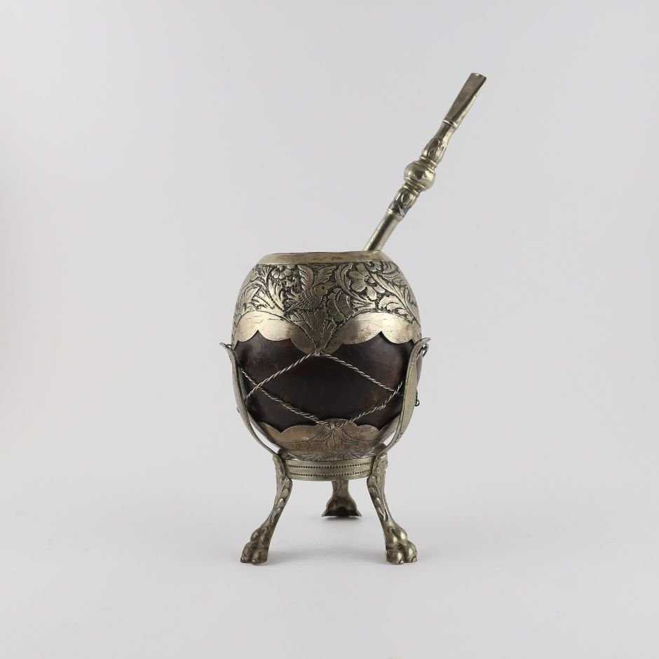 Mate en calabaza y plata