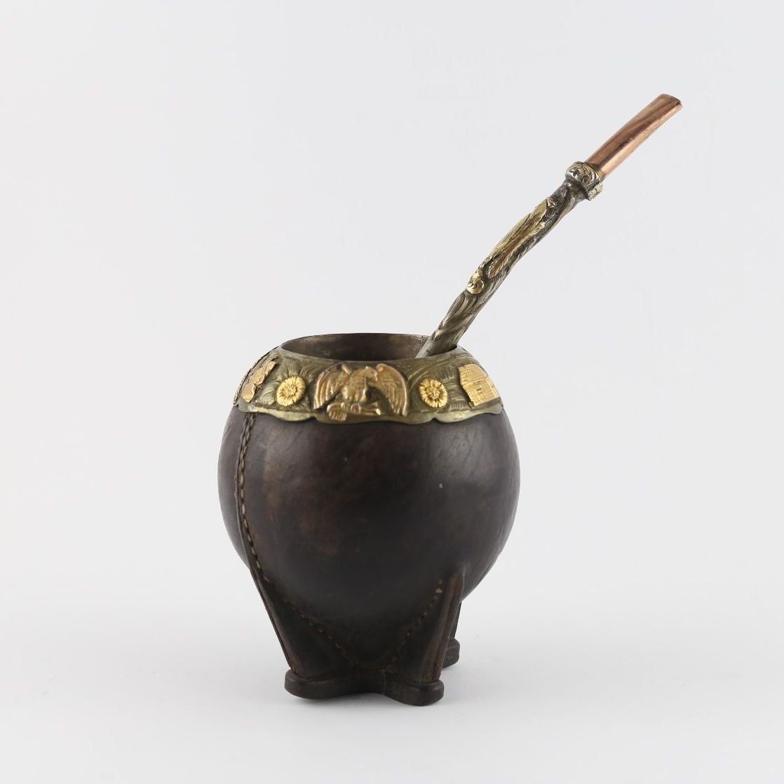 Mate en calabaza, plata y oro