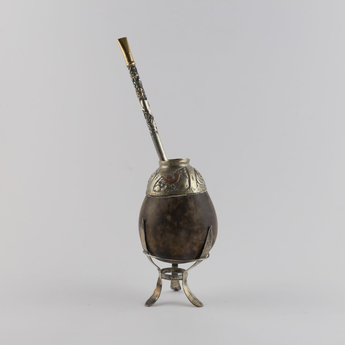 Mate en calabaza, plata y oro