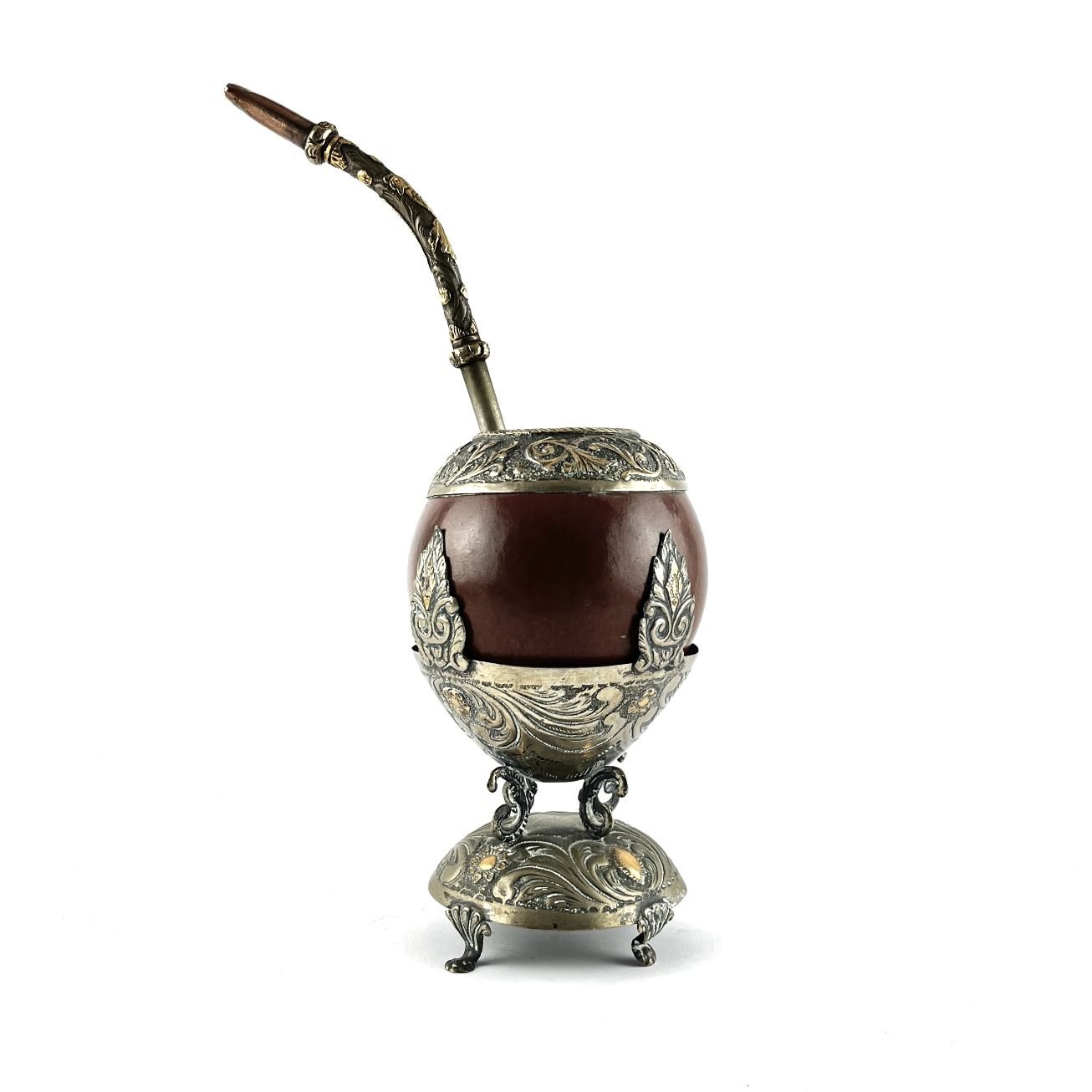 Mate en calabaza, plata y oro