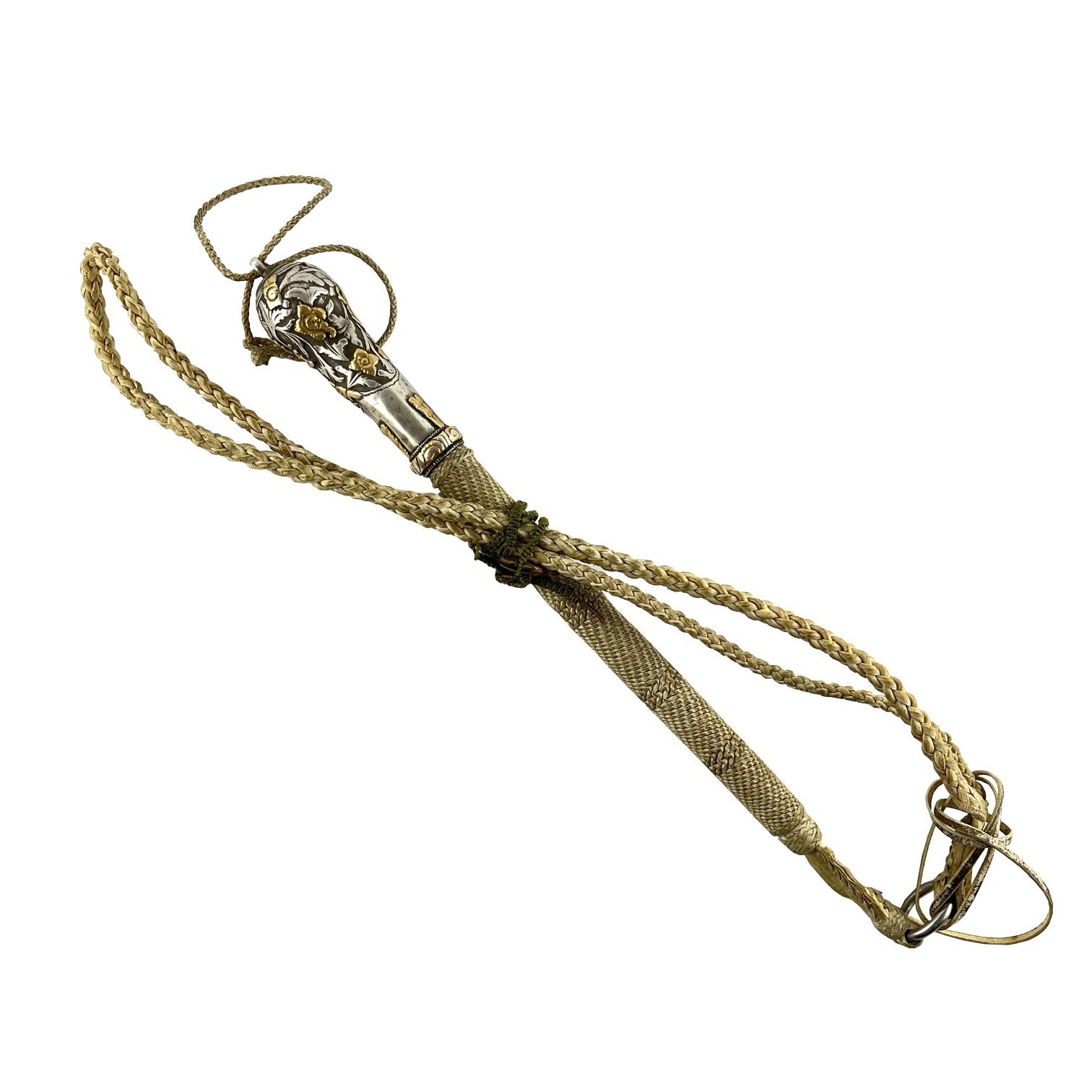 Rebenque en plata y oro