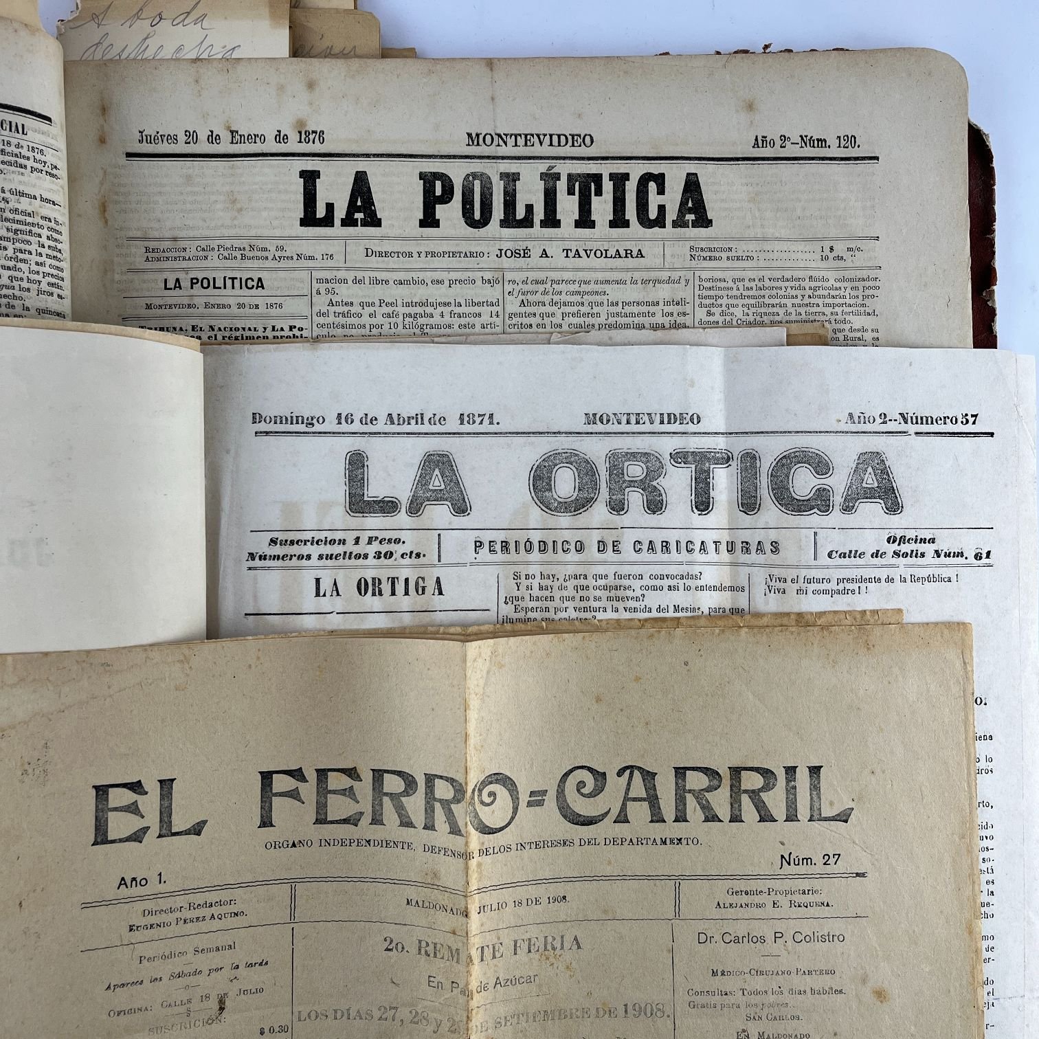 Periódicos La Política, La Ortiga, el Ferro-Carril