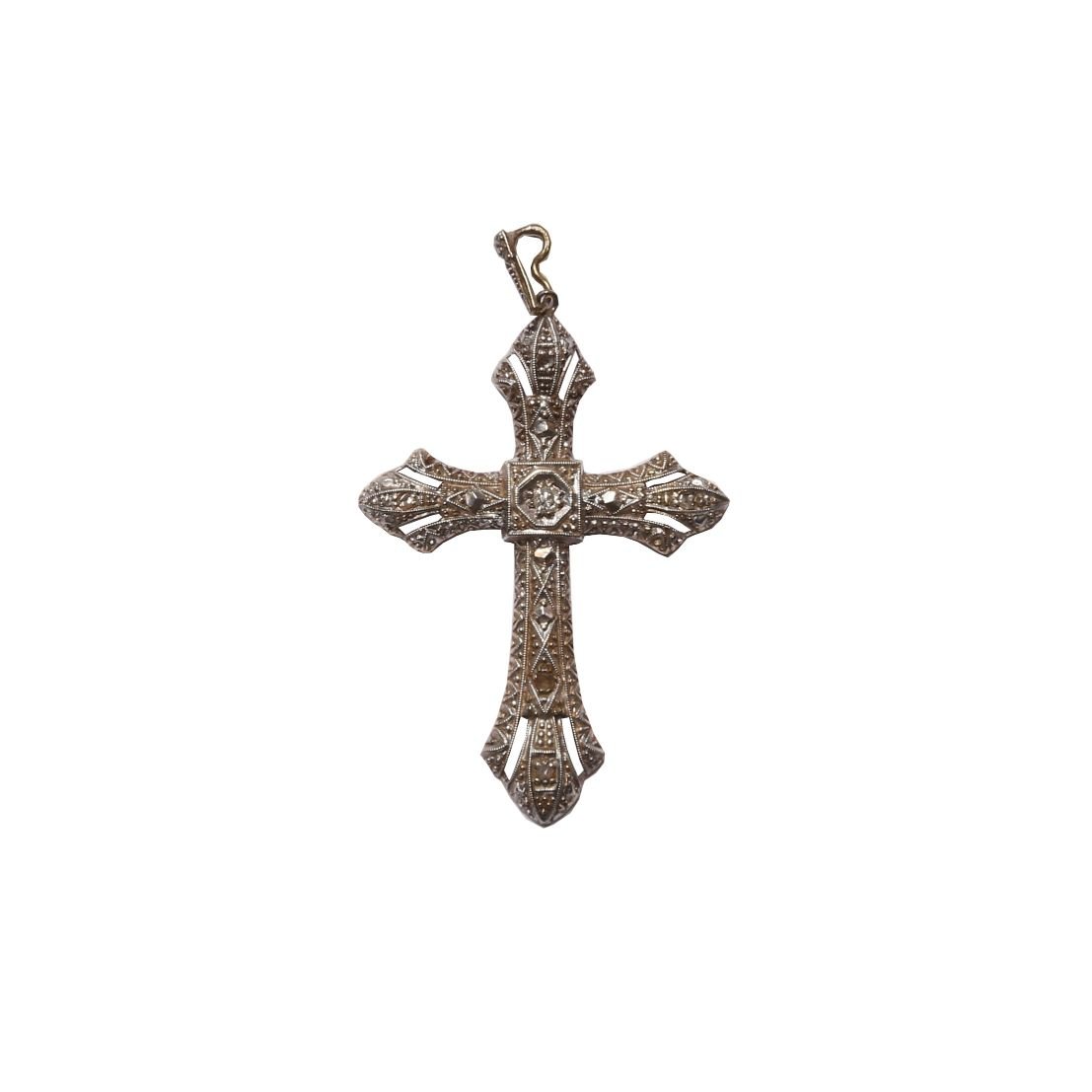 Cruz art decó oro 18 K, brillante y diamantes