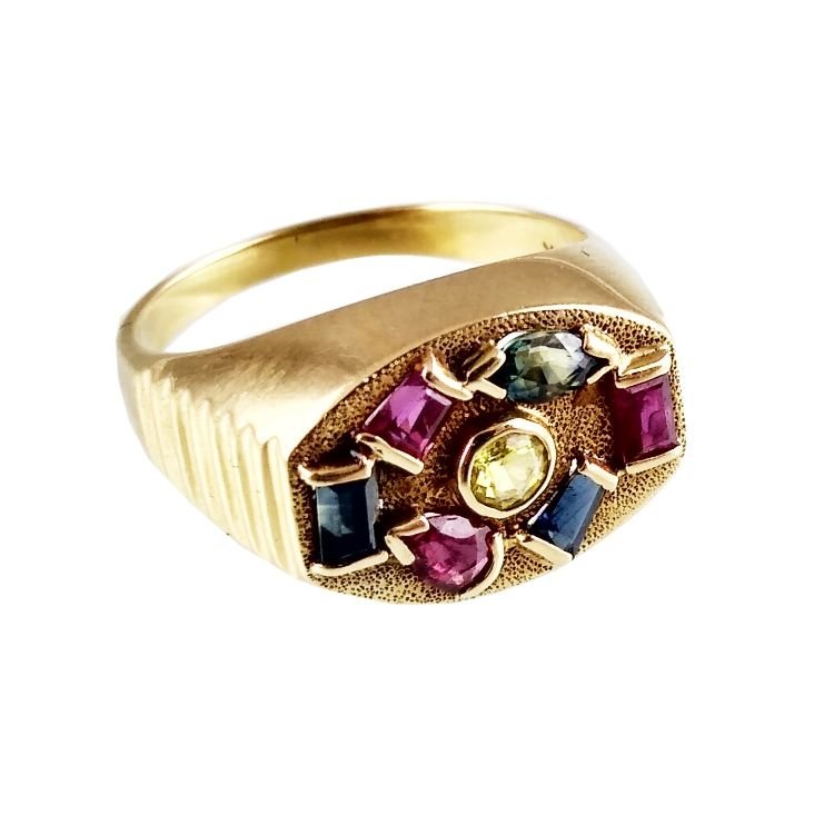 Anillo oro 14 K y piedras preciosas