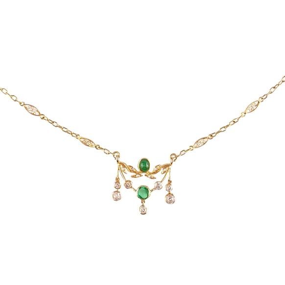 Gargantilla oro 18 K, esmeraldas, brillantes y diamantes