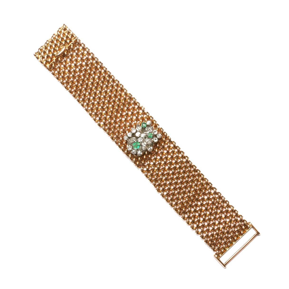 Brazalete oro 18 K, esmeraldas y brillantes