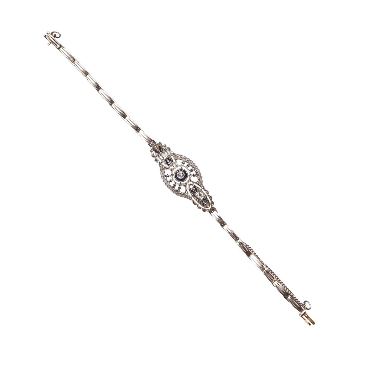 Pulsera art decó plata, brillantes y diamantes