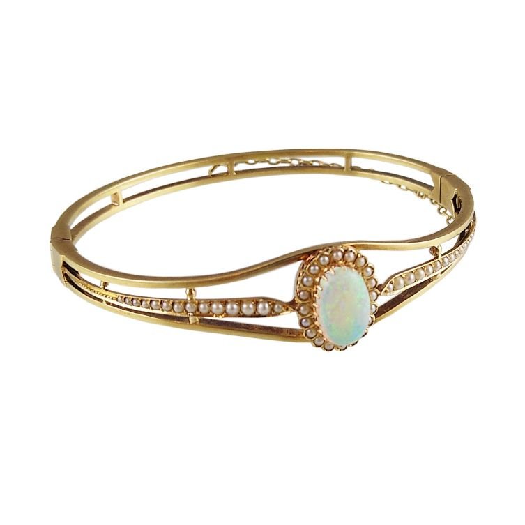 Pulsera oro, ópalo y perlas