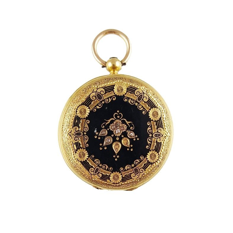 Reloj de bolsillo oro 18 K, esmalte y diamantes