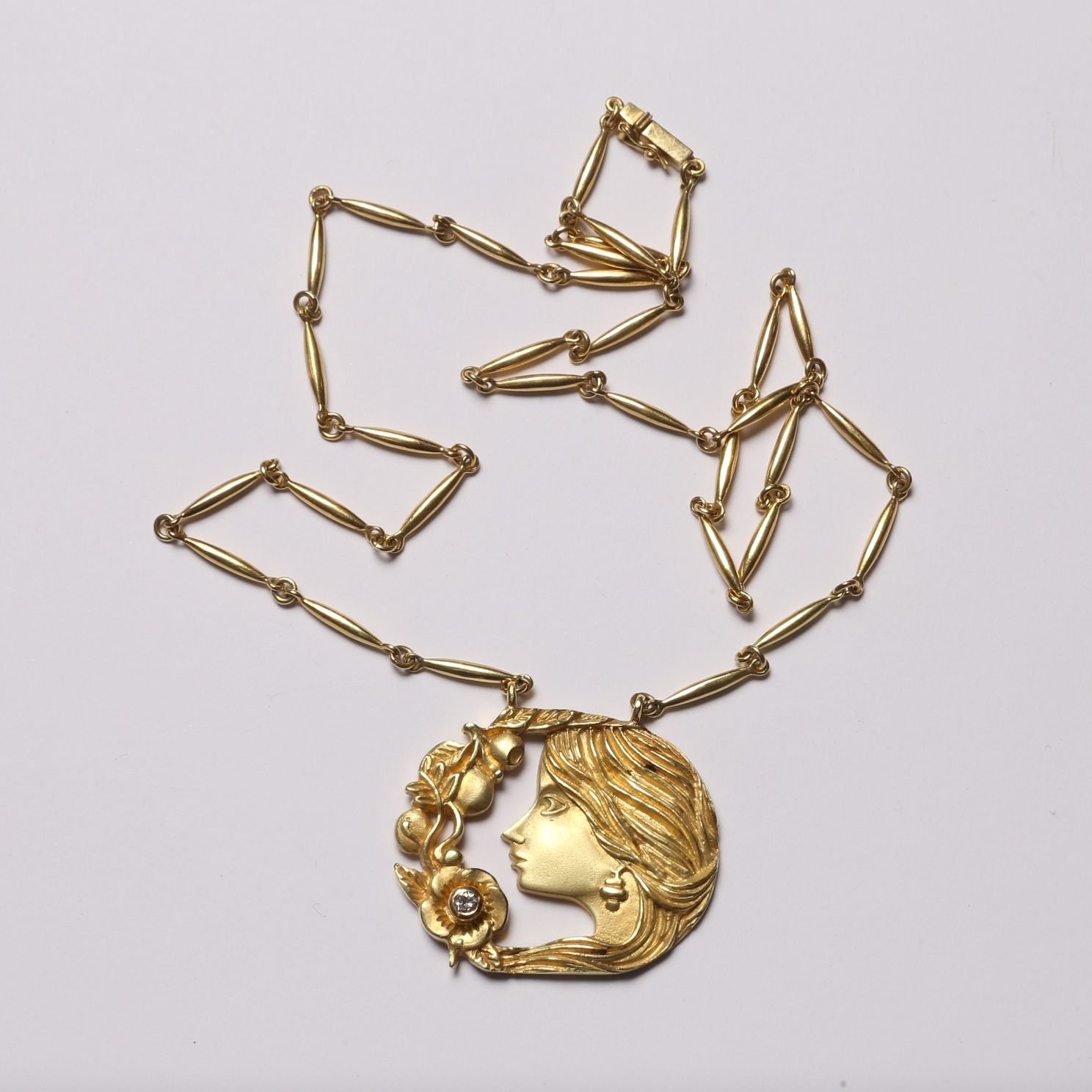 Colgante art nouveau oro 18 K y brillante - Imagen 2