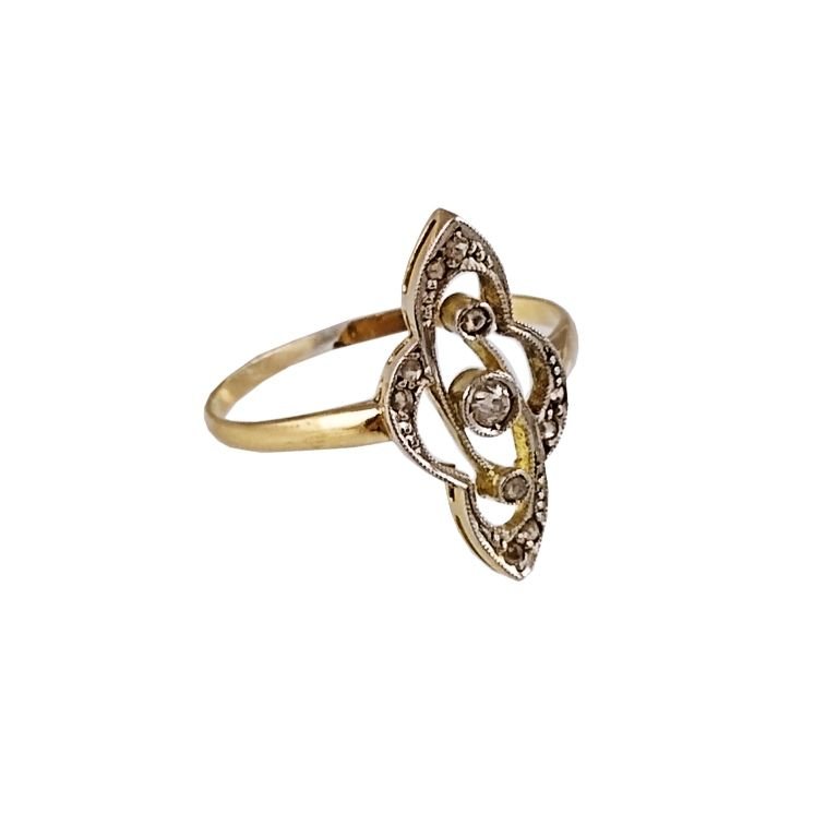 Anillo art nouveau oro 18 K, brillante y diamantes