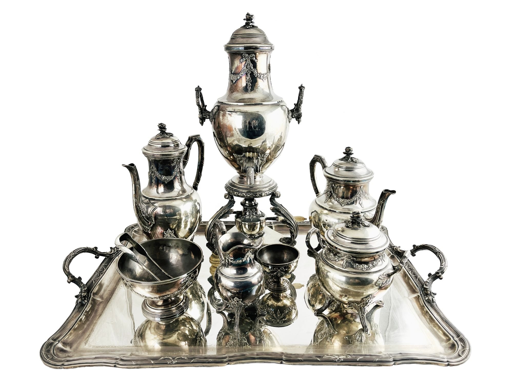 Juego francés para servir té y café en plata