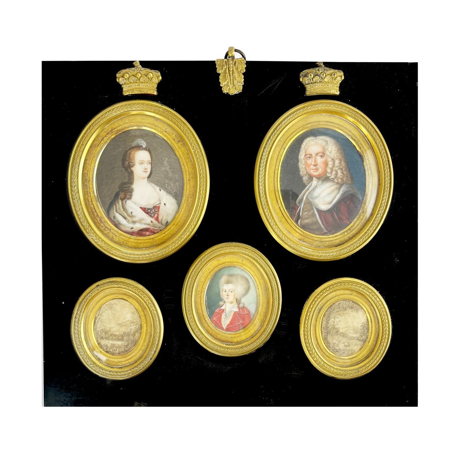 Conjunto de tres retratos ingleses en miniatura