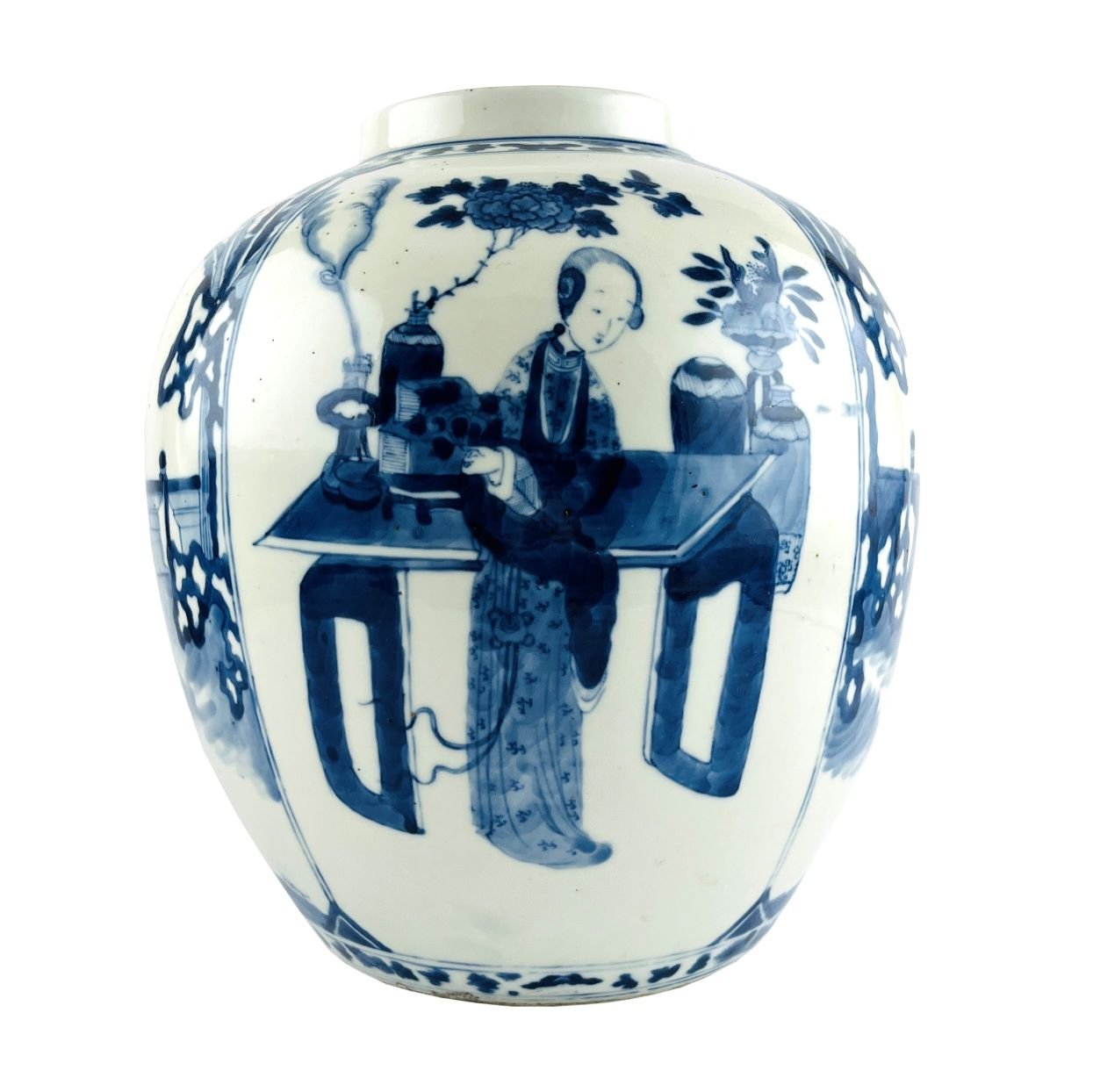 Jarrón chino en porcelana azul y blanca