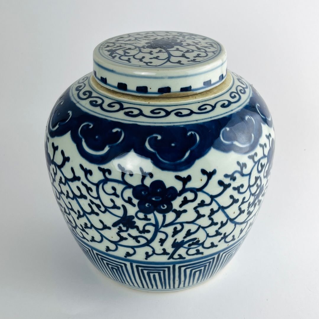 Par de potiches chinos en porcelana azul y blanca