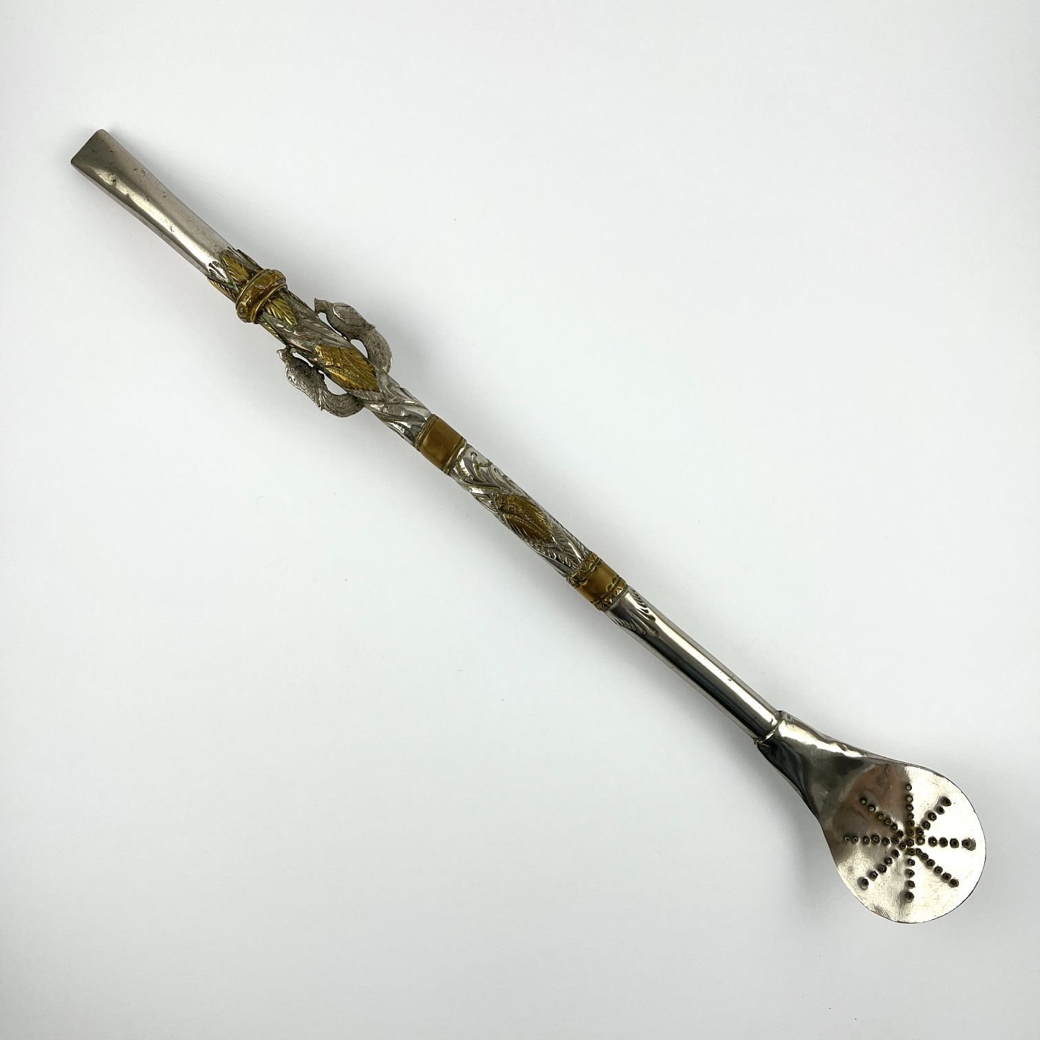 Bombilla de exposición en metal plateado y bronce dorado