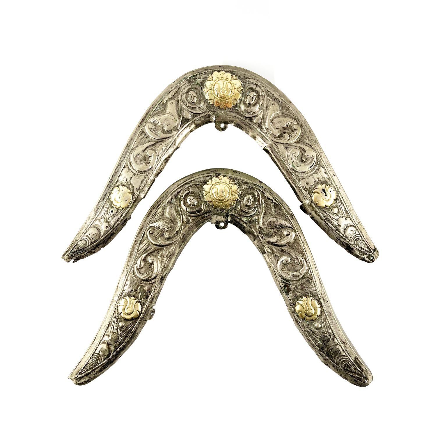 Par de cabezadas de recado en plata y oro