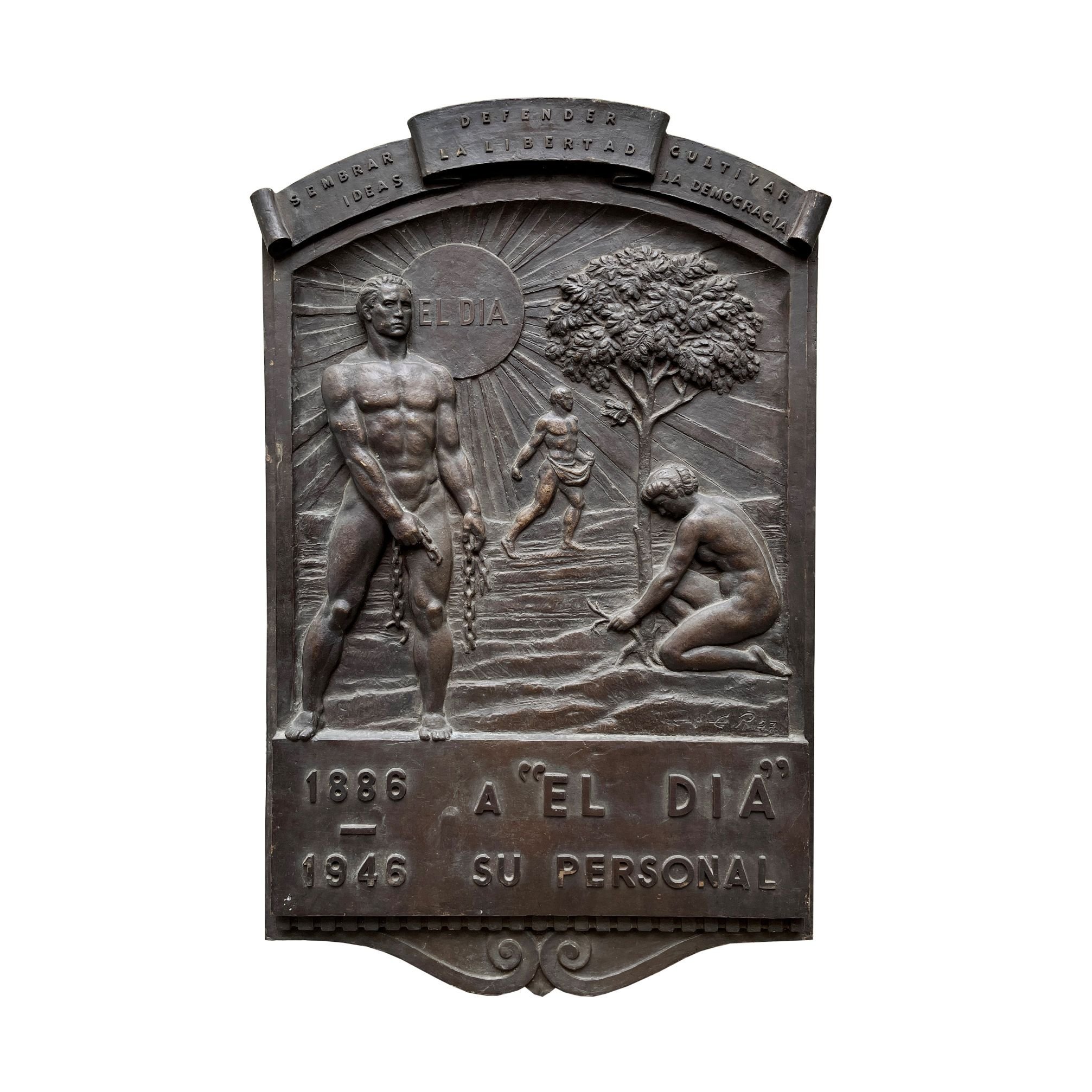 Edmundo Prati. Placa en bronce "Diario El Día"