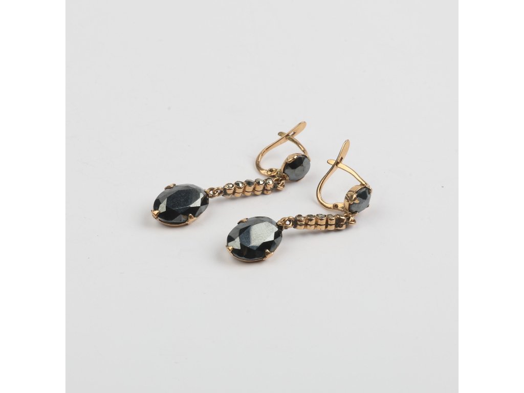 Caravanas oro 18 K, hematitas y marquesitas