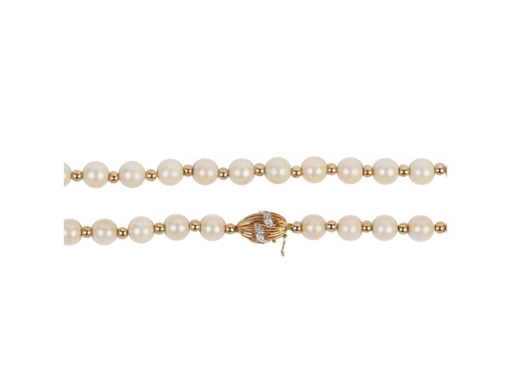 Collar perlas, oro 18 K y brillantes