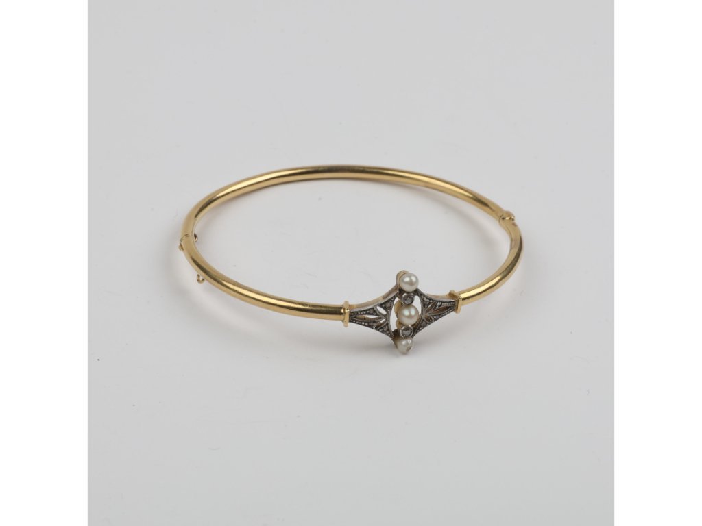 Pulsera art decó oro 18 K, perlas, brillantes y diamantes