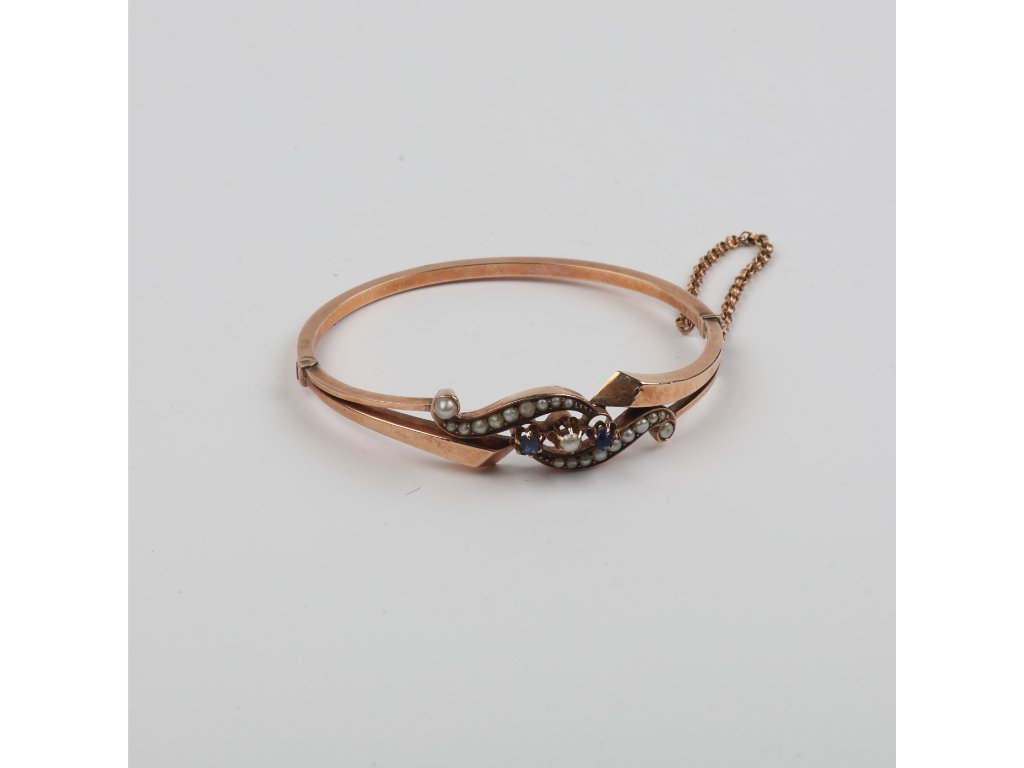 Pulsera art nouveau, perlas y zafiros