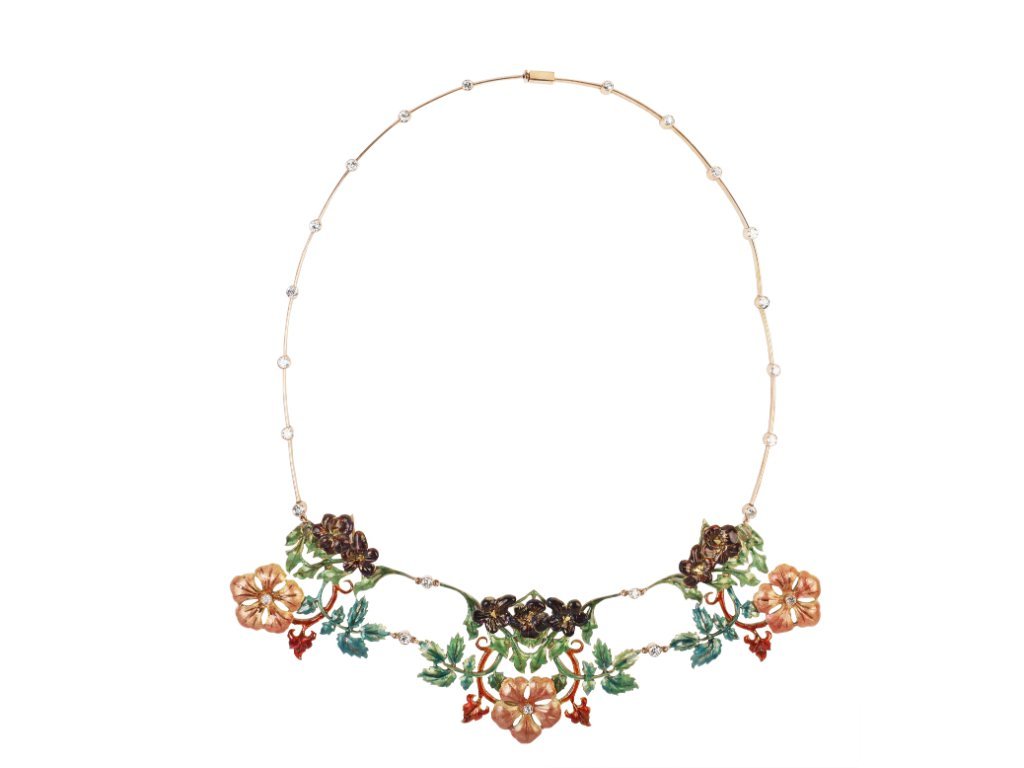 Gargantilla oro 18 K, esmalte y brillantes