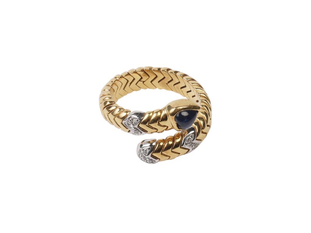 Anillo oro 18 K, zafiro y brillantes