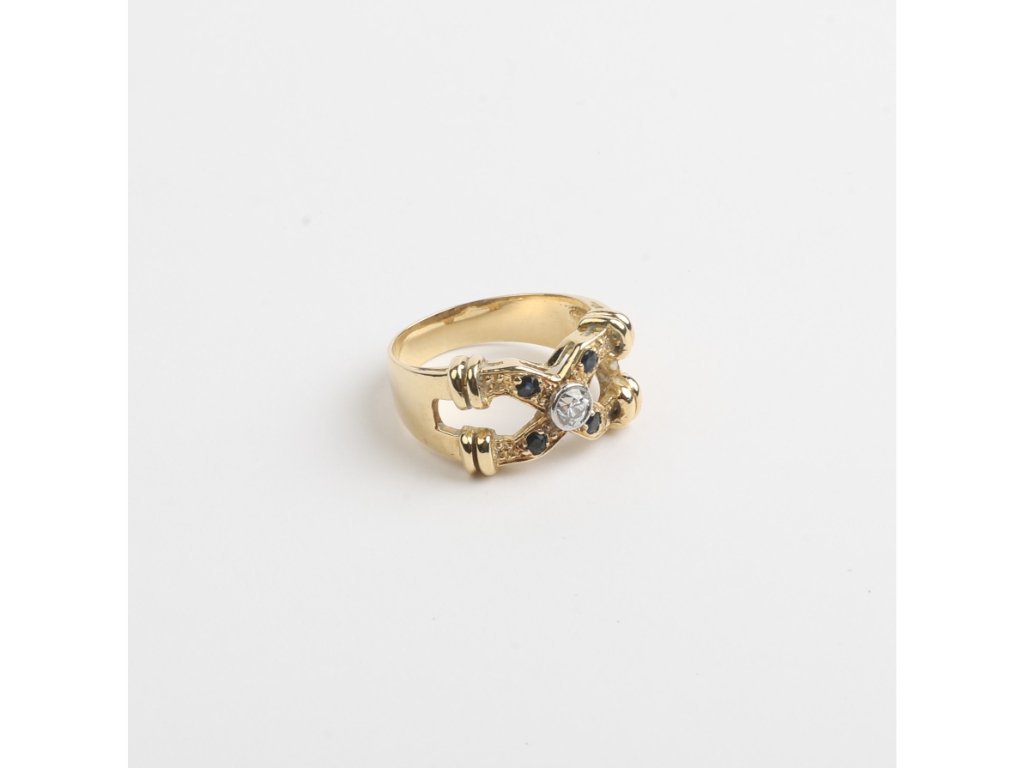 Anillo oro 18 K, brillante y zafiros