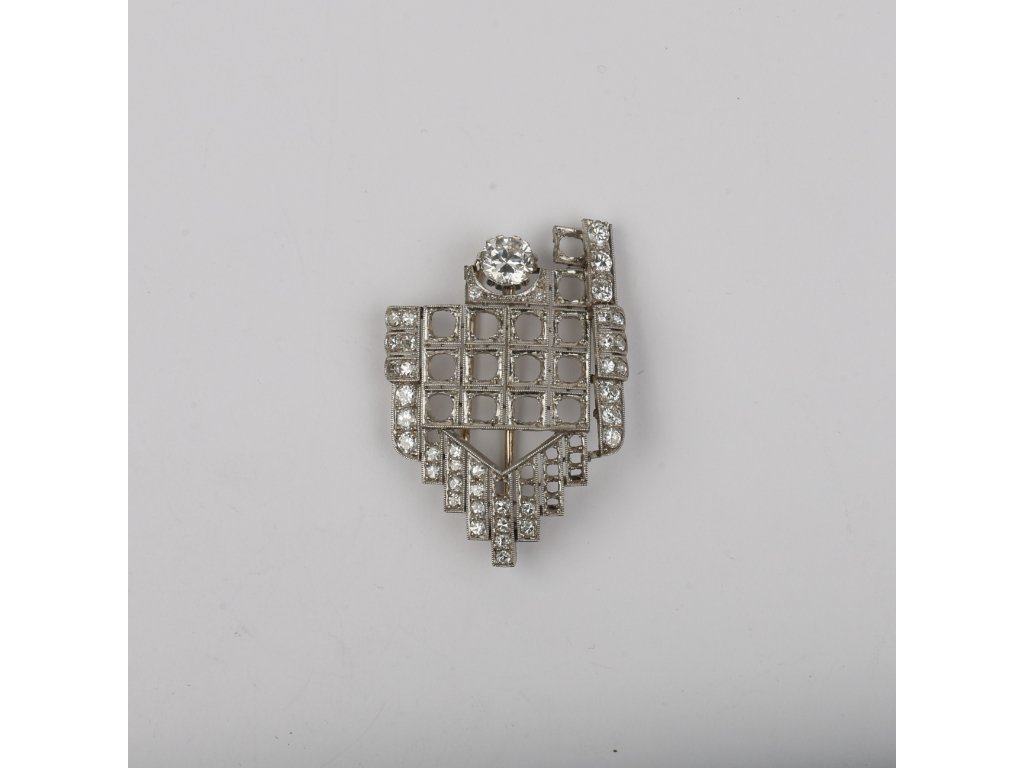 Prendedor art decó oro 18 K y brillantes