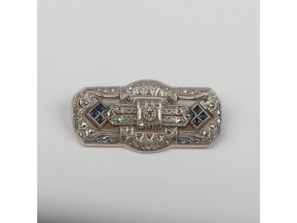Prendedor art decó oro 18 K, brillante y zafiros
