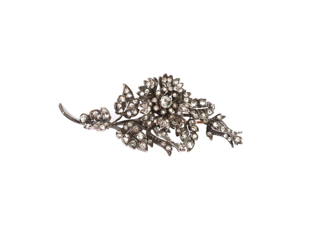 Prendedor plata, oro y diamantes