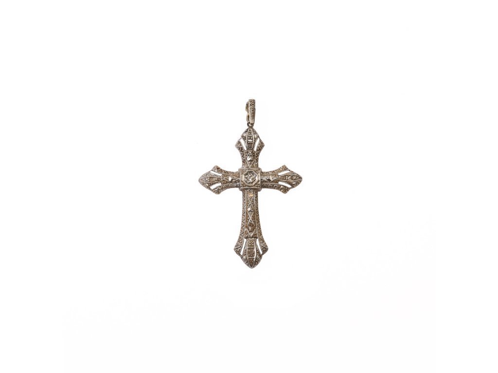 Cruz art decó oro 18 K, brillante y diamantes