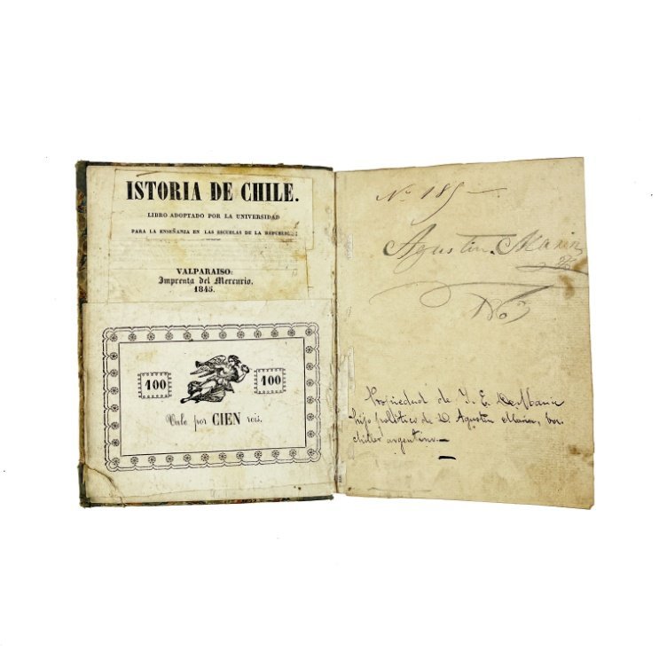 LÓPEZ, VICENTE FIDEL. “Istoria (sic) de Chile dedicado a las escuelas. Libro adoptado por la Universidad para la enseñanza en las escuelas de la república”. Valparaíso, 1845.