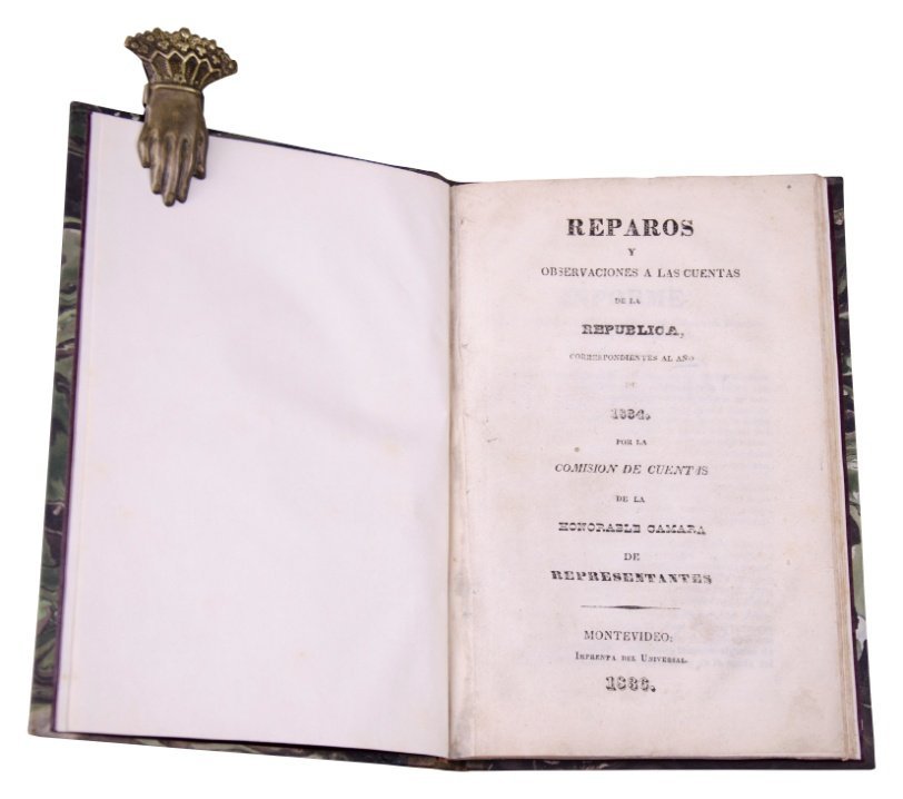 “Reparos y observaciones a las cuentas de la República, correspondientes al año de 1834 por la Comisión de Cuentas de la Honorable Cámara de Representantes”. Montevideo, 1836.