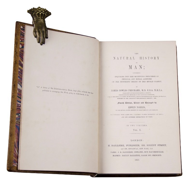 PRICHARD, JAMES COWLES. “The Natural History of Man; inquiries into the modifying influence of physical and moral agencies [...]” Londres, 1855.