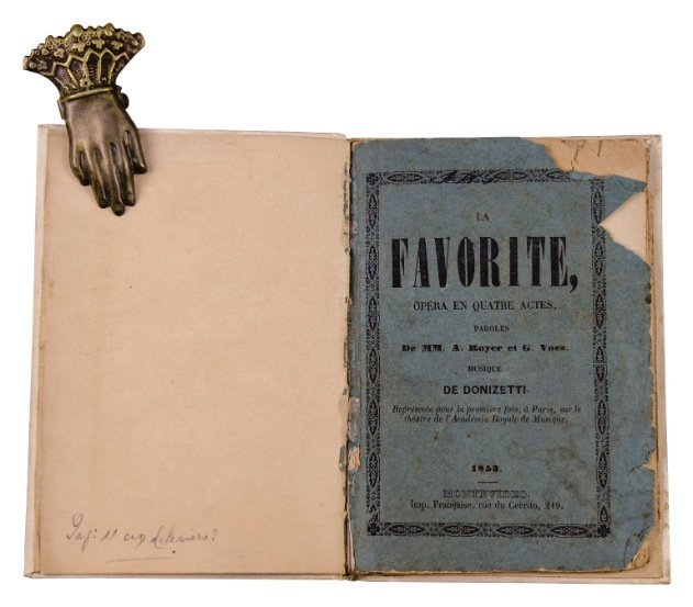 ROYER, A. - VAEZ, G. (Letra) - DONIZETTI (Música)
“La Favorite, Opera en Quatre actes”. Montevideo, 1853.
