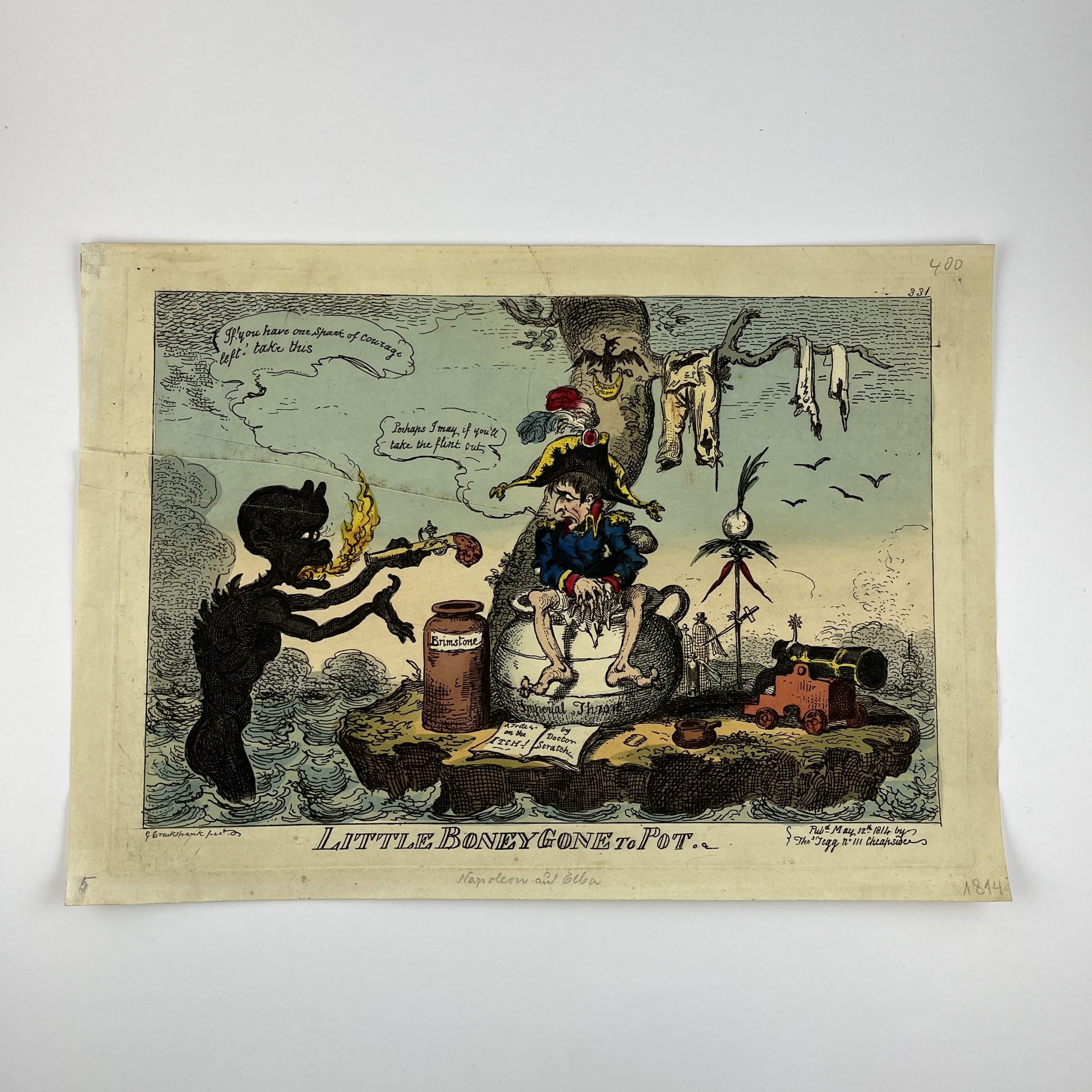 GEORGE CRUIKSHANK - THOMAS TEGG. “Little Boney Gone to Pot”. Londres, 1814.