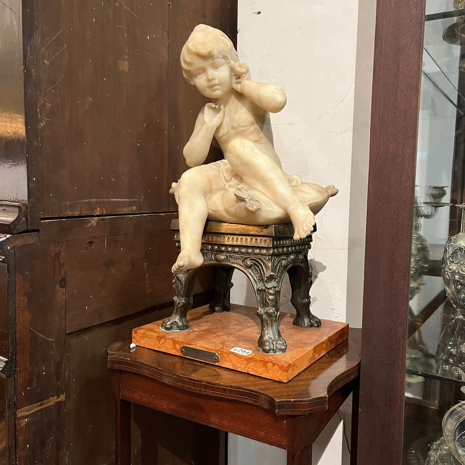 Escultura italiana en alabastro y bronce