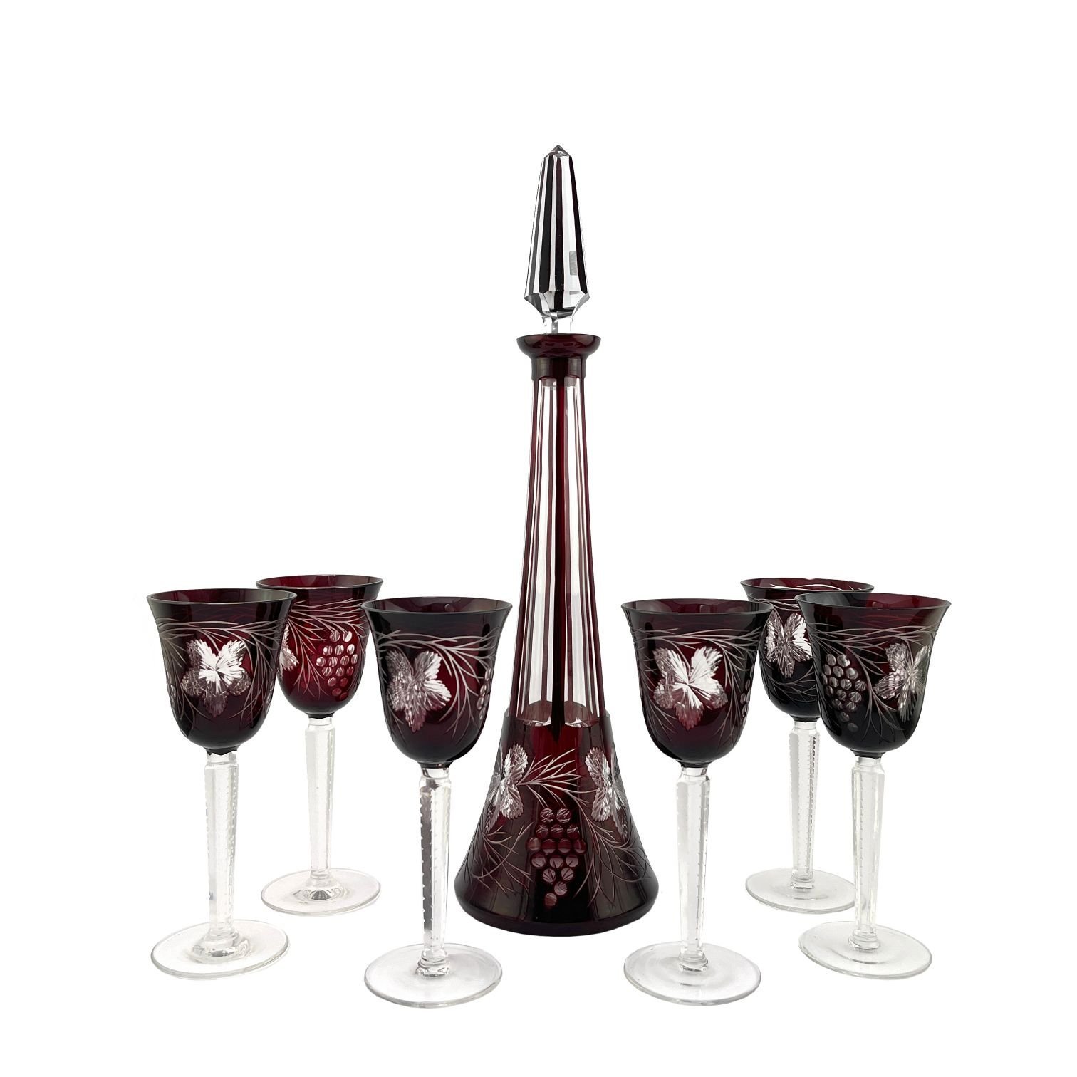 Juego de botellón y seis copas en cristal